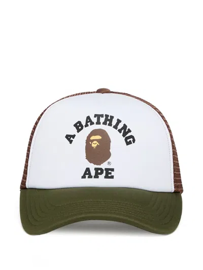 A Bathing Ape College Logo-detailed Mesh Cap In Orange