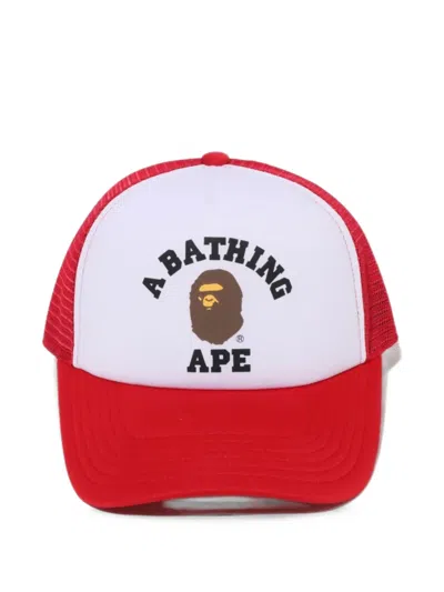 A Bathing Ape College Logo-print Mesh-panel Trucker Cap In Red