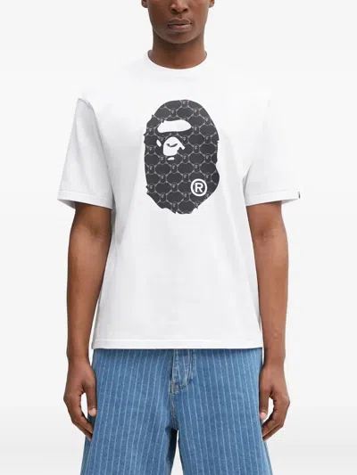 A Bathing Ape College Monogram Ape Head T-shirt In White