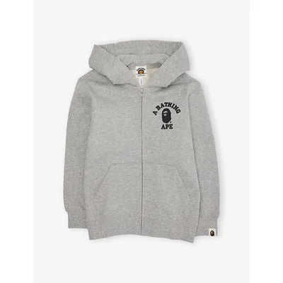 A Bathing Ape Kids' College One Point Logo-print Cotton Hoody  2-9 Years Gray