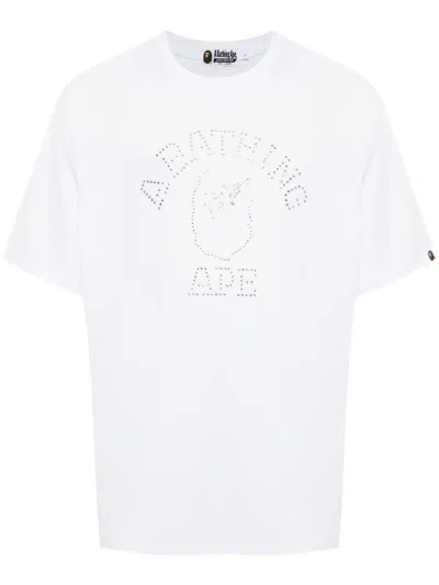 A Bathing Ape College Rhinestone-embellished T-shirt In White