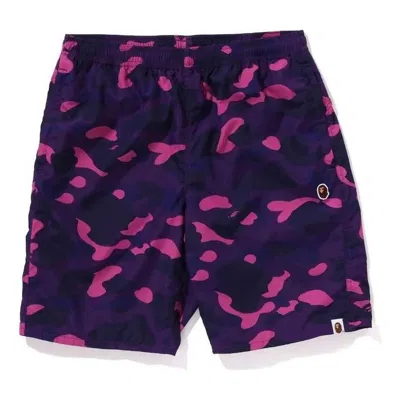 A Bathing Ape Color Camo Ape Head One Point Beach Shorts 'purple' In Blue