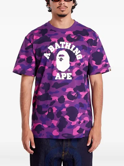 A Bathing Ape Colour Camo College Cotton T-shirt In Purple