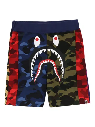 A Bathing Ape Crazy Camo Shark-print Track Shorts In Multi