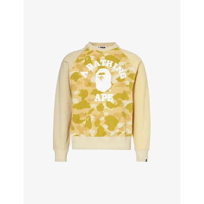 A Bathing Ape Mens Yellow Crewneck Brand-patch Cotton-jersey Sweatshirt