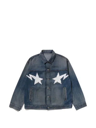 A Bathing Ape Crystal-embellished Denim Jacket In Blue
