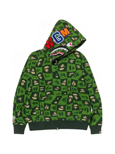 A Bathing Ape Distortion Shark Hoodie In Green