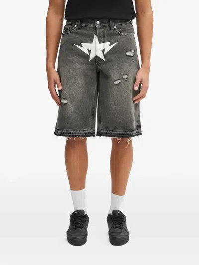 A Bathing Ape Distressed Star-print Shorts In Gray