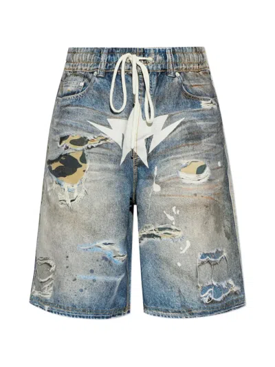 A Bathing Ape Distressed Star-print Shorts In Burgundy