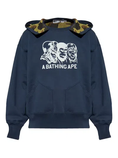 A Bathing Ape Double Face Cotton Hoodie In Blue