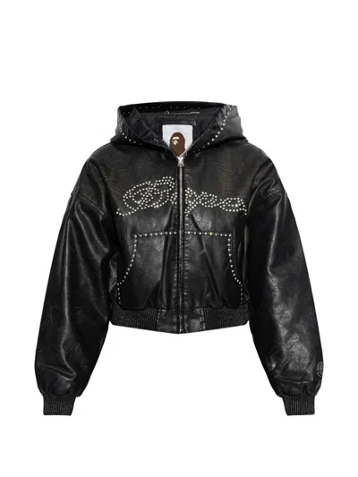 A Bathing Ape Embellished Hooded Jacket In Black