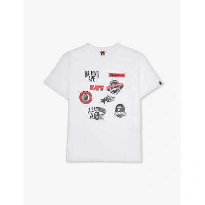 A Bathing Ape Boys White Kids Emblem-print Short-sleeve Cotton-jersey T-shirt 2-9 Years