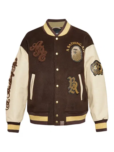 A BATHING APE EMBROIDERED BOMBER JACKET