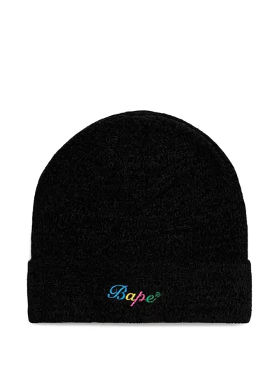 A Bathing Ape Embroidered-logo Beanie In Black