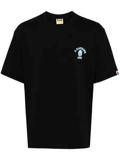 A Bathing Ape Embroidered-logo Cotton T-shirt In Black