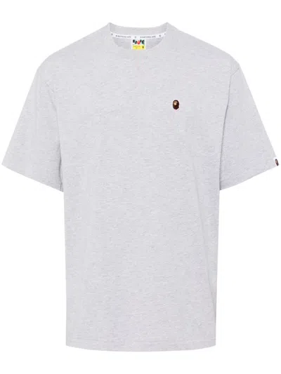 A Bathing Ape Embroidered-logo Cotton T-shirt In Grey