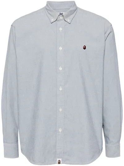 A Bathing Ape Embroidered Logo Shirt In Grey