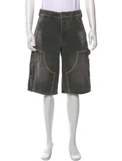 Pre-owned A Bathing Ape Faux Pearl Accents Denim Shorts In Gray