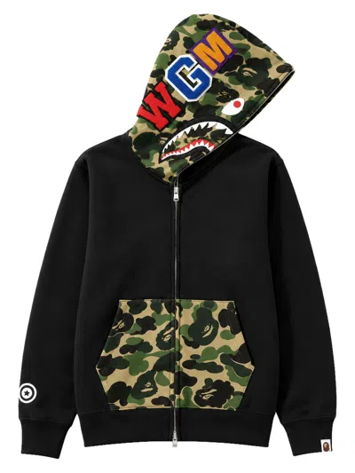 A Bathing Ape Felpa "shark" Con Cappuccio In Black