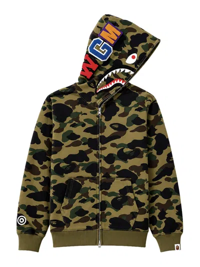 A Bathing Ape Felpa "shark" Con Cappuccio In Green