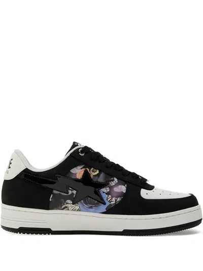 A Bathing Ape Floral-star Sneakers In Black