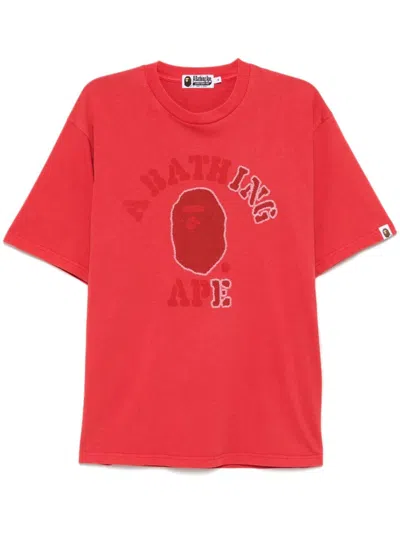 A Bathing Ape Garment Dye College Relaxed Fit Tee In Red