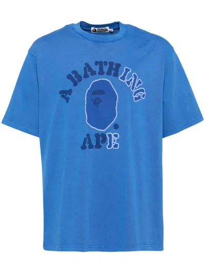 A Bathing Ape Garment-dye College T-shirt In Blue