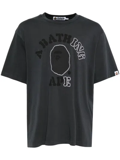 A Bathing Ape Garment Dye College Tee In Grey