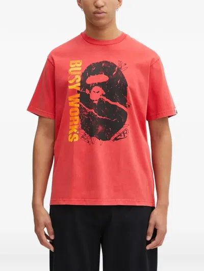 A Bathing Ape Garment Dye Graphic-print T-shirt In Red
