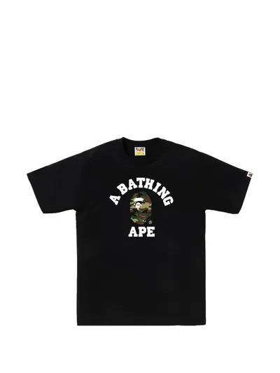 A Bathing Ape Glitch Woodland Camo College T-shirt In Black
