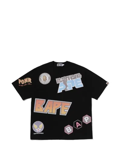 A Bathing Ape Glitter-effect Logo-patch T-shirt In Black