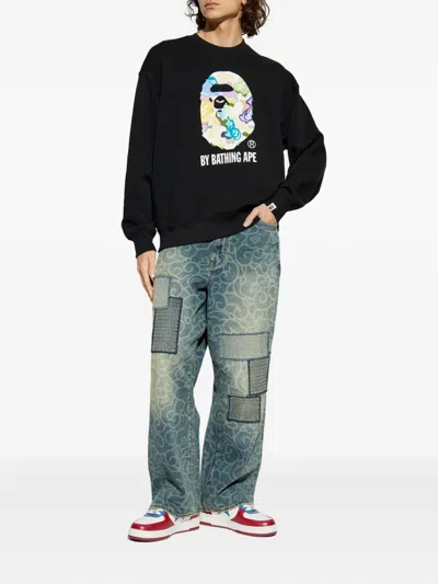 A Bathing Ape Graphic Crew-neck Sweatshirt In Black