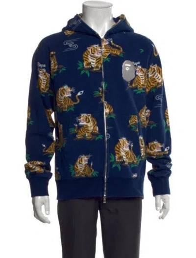 Pre-owned A Bathing Ape Graphic Print Crew Neck Hoodie In Blue