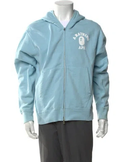 Pre-owned A Bathing Ape Graphic Print Crew Neck Hoodie In Blue