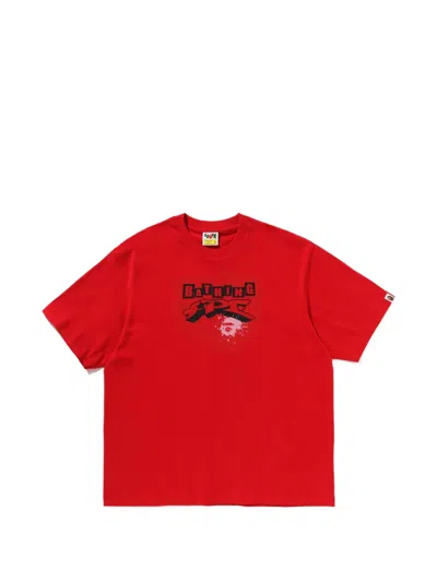 A Bathing Ape Graphic-print Cotton T-shirt In Red