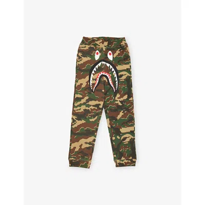 A Bathing Ape Kids' Green Shark Camo-print Cotton Jogging Bottoms 2- In Multi