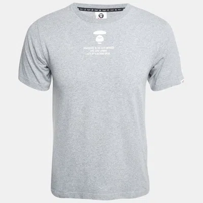A Bathing Ape Grey Aape Universe Print Cotton Crew Neck T-shirt In Gray