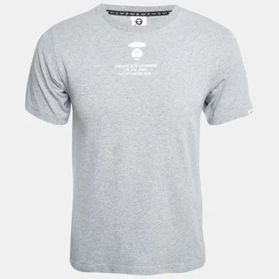 A Bathing Ape Grey Aape Universe Print Cotton Crew Neck T-shirt In Blue