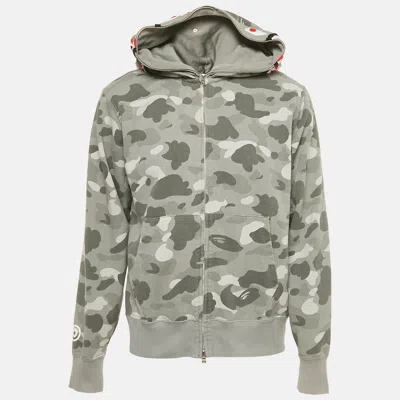 Pre-owned A Bathing Ape Grey Cotton Camo Shark Full Zip Hoodie L In Gray