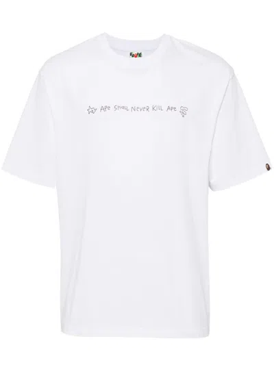 A Bathing Ape Hand Drawn Logo T-shirt In Weiss