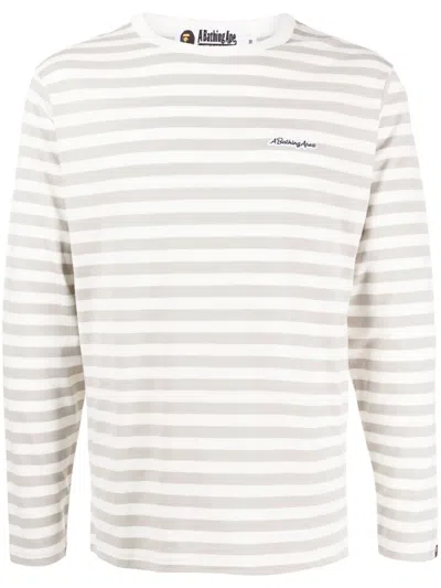 A Bathing Ape Hoop Striped Cottton T-shirt In Grey