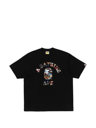 A Bathing Ape Hybric Camo College Relaxed-fit T-shirt In Black