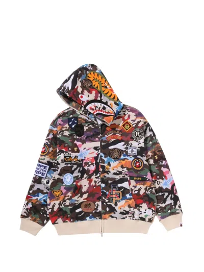 A Bathing Ape Hybrid Camo Multi-badge Shark Hoodie