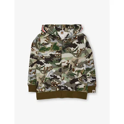 A Bathing Ape Kids' Hybrid Camo-shark Printed Cotton Hoody 2-9 Years Olivedrab In Green