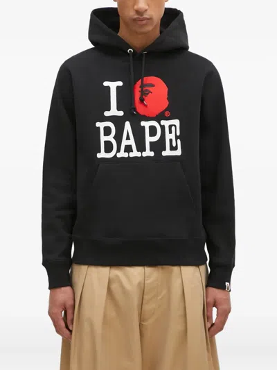 A Bathing Ape I Love Bape Logo Hoodie In Black