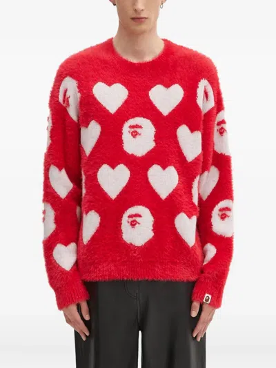 A Bathing Ape I Love Bape Monogram Sweater In Red