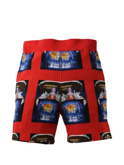 A Bathing Ape Invasion Graphic-print Shorts In Red