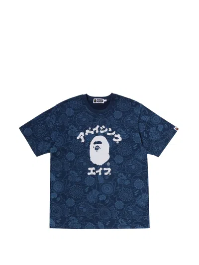 A Bathing Ape Japanese Art Camo College Cotton T-shirt In Blue