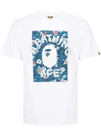 A Bathing Ape Japanese Tattoo Camo On College Tee In White