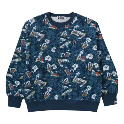 A Bathing Ape Japanese Tattoo Camo Relaxed Fit Crewneck Sweatshirt 'blue'